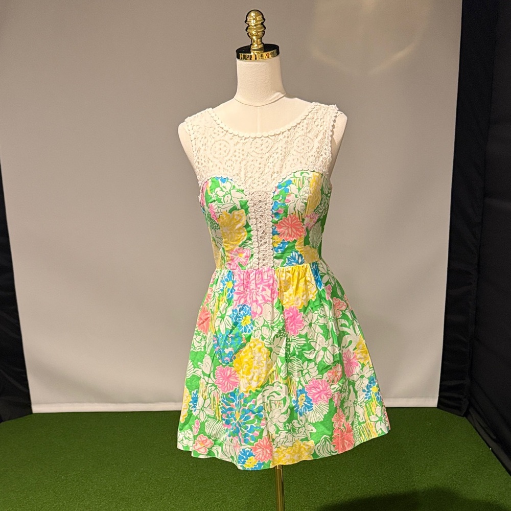 Lilly Pulitzer Floral Lace Midi Dress - Green, Pink, Yellow, Blue